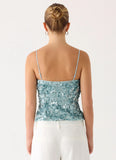 Alayna Sequin Top Aqua