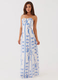 Tayla Linen Maxi Dress Floral Wave