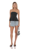 Strapless Peplum Top in Black