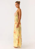 Morning Light Beaded Maxi Dress Yellow Floral Beaded