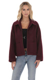 Fuzzy Zip Up Jacket in Burgundy
