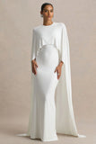 Padma White Draped Maxi Dress With Cape Sleeves