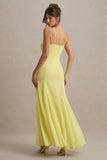Massie Lemon Chiffon Strappy Maxi Dress With Volume Hem