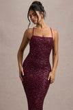 Cosmic Berry Sequin Square Neck Strappy Maxi Dress