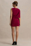 Missy Burgundy Mini Dress With Cape Sleeve And Ruched Detailing