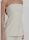 Cream Linen Look Longline Corset Top