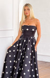 Julianne Strapless Polka Dot Satin Maxi Dress PRE ORDER