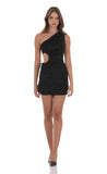 Pleated One Shoulder Dress in Black