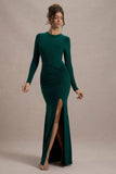 Leslie Bottle Green Long Sleeve Twisted Split Maxi Dress
