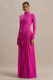 Caprice Hot Pink High Neck Maxi Dress With Embellished Details