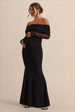 Pretty Perfect Black Maternity Bardot Neck Maxi Dress
