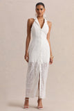 Tover White Broderie Plunge Neck Maxi Dress