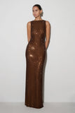 Magnolia Sleeveless Diamante Maxi Dress Chocolate