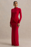 Alula Red High Neck Maxi Dress With Twist Detail