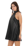 Faux Leather Shift Dress in Black