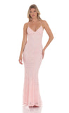 Lace V Neck Mermaid Dress in Pink