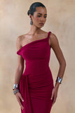 Angelique Burgundy Twisted Asymmetric Maxi Dress