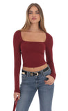 Scoop Neck Long Sleeve Top in Burgundy