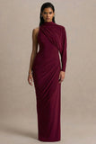 Aphra Burgundy High Neck Maxi Dress With Cape Sleeve