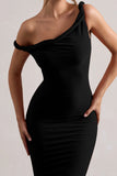 Salome Black Twisted Asymmetric Midi Dress