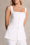 Aceline White Square Neck Tailored Jumpsuit