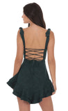Floral Jacquard Ruffle A line Dress in Forest Green