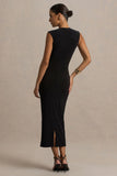 Harlow Black Crew Neck Wrapped Midi Dress