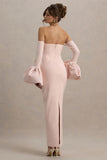 Myah Pink Bandeau Long Sleeve Maxi Dress With Puff Cuffs