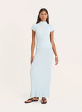 Blue Textured Fine Knit Maxi Skirt