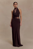 Arra Chiffon And Lace Halter Maxi Dress Cacao Brown