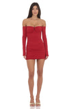 Off Shoulder Embellished Dress in Red
