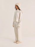 Ecru Foldover Waist Wide Leg Jersey Trousers