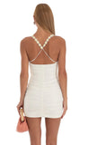 Ruched Bodycon Dress With Floral Straps in Cream
