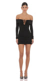 Plunge Off Shoulder Bodycon Dress in Black