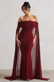 Carlotta Berry Bardot Maxi Dress With Chiffon Cape
