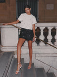 White Embellished Woven Crop T Shirt