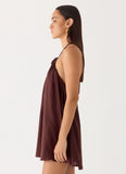 Soft Breeze Linen Mini Dress Chocolate