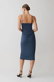 Vina Gathered Jersey Midi Dress Ink Blue