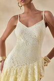 Avelisse Lemon Lace Plunge Neck Maxi Dress With Ruffled Detailing