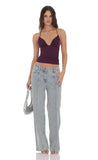 Mesh V Neck Top in Purple