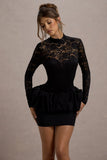 Antheia Black Lace Long Sleeve Peplum Mini Dress