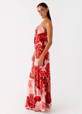 Flora Satin Maxi Dress Sicily Sunsets Print
