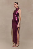 Veronica Sequin Midi Dress Plum