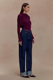 Mazie Asymetrical Cashmere Blend Long Sleeve Knit Top Plum