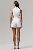 One Kiss White Plunge Neck Tailored Playsuit