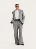 Grey Belted Tailored Wide Leg Trouser