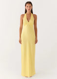 Heavy Hearted Satin Maxi Dress Lemon