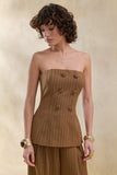 Mavi Brown Pinstripe Bandeau Tailored Top