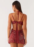 Sahara Nights Beaded Mini Dress Rust