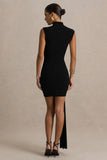 Sorenna Black High Neck Mini Dress With Wrap And Sash Detail